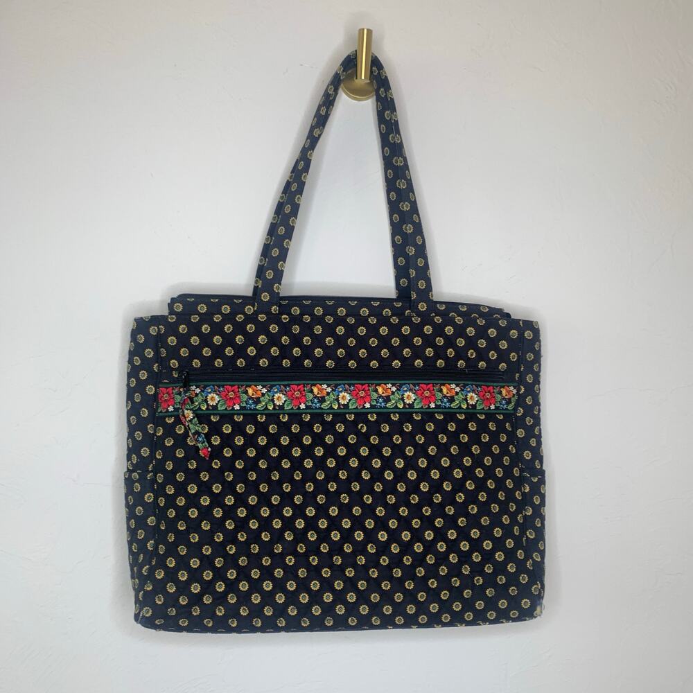 Vera Bradley Vibrant Black Purse Laptop Bag Vintage Rare Double Handle Zipper